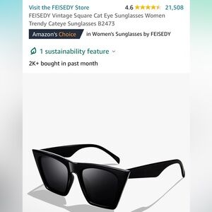 *FREE W/ PURCHASE* NWOT Feisedy Vintage Wide Square Cat Eye Sunglasses UV400